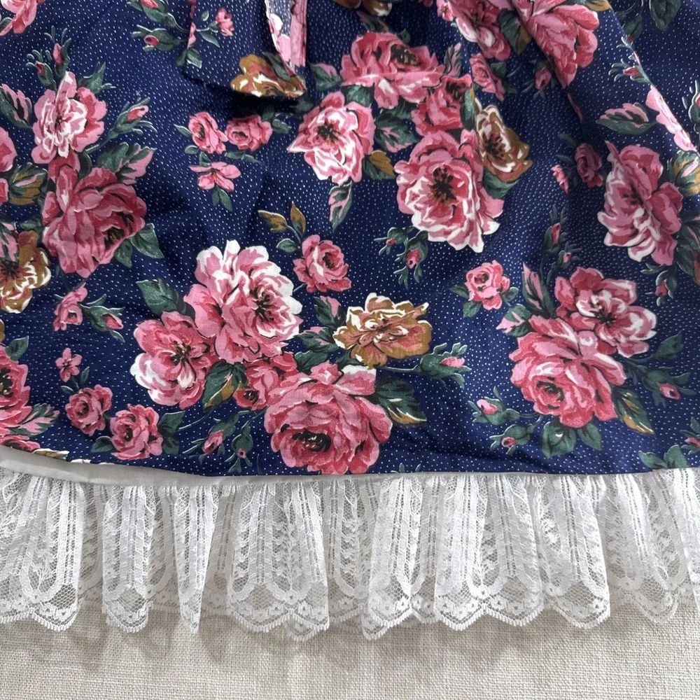 Vtg Pazazz Dress Girls 3 Prairie Floral Lace‎ Ruffle Cottagecore USA Made